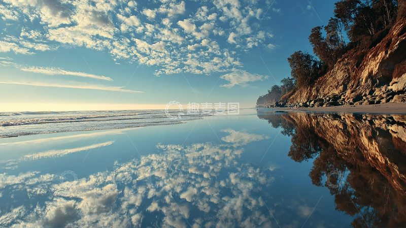 高清大图下载【趣麦麦图】天空倒映海岸线的奇幻画卷