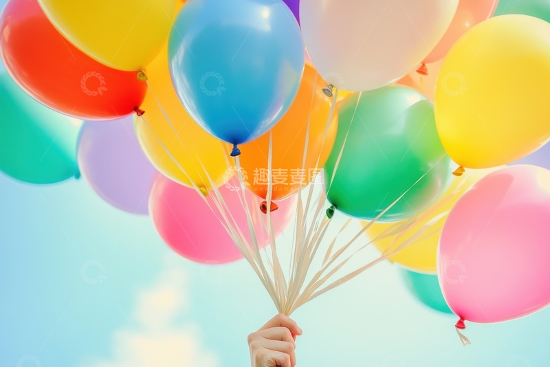 高清大图下载【趣麦麦图】手拿着一把彩色的气球