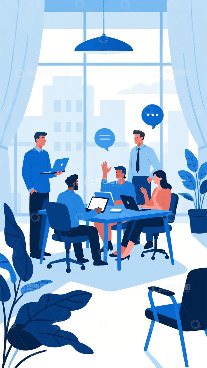 高清大图下载【趣麦麦图】-办公室会议插画