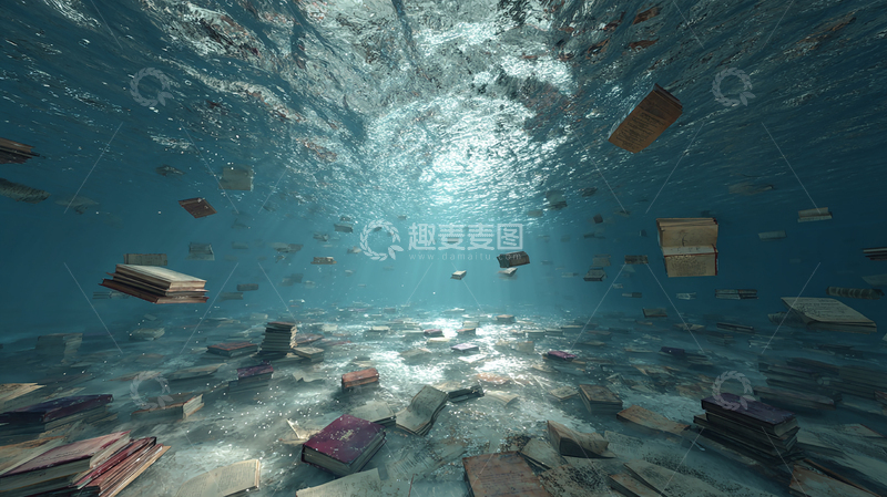 高清大图下载【趣麦麦图】深海中的漂浮书海奇观