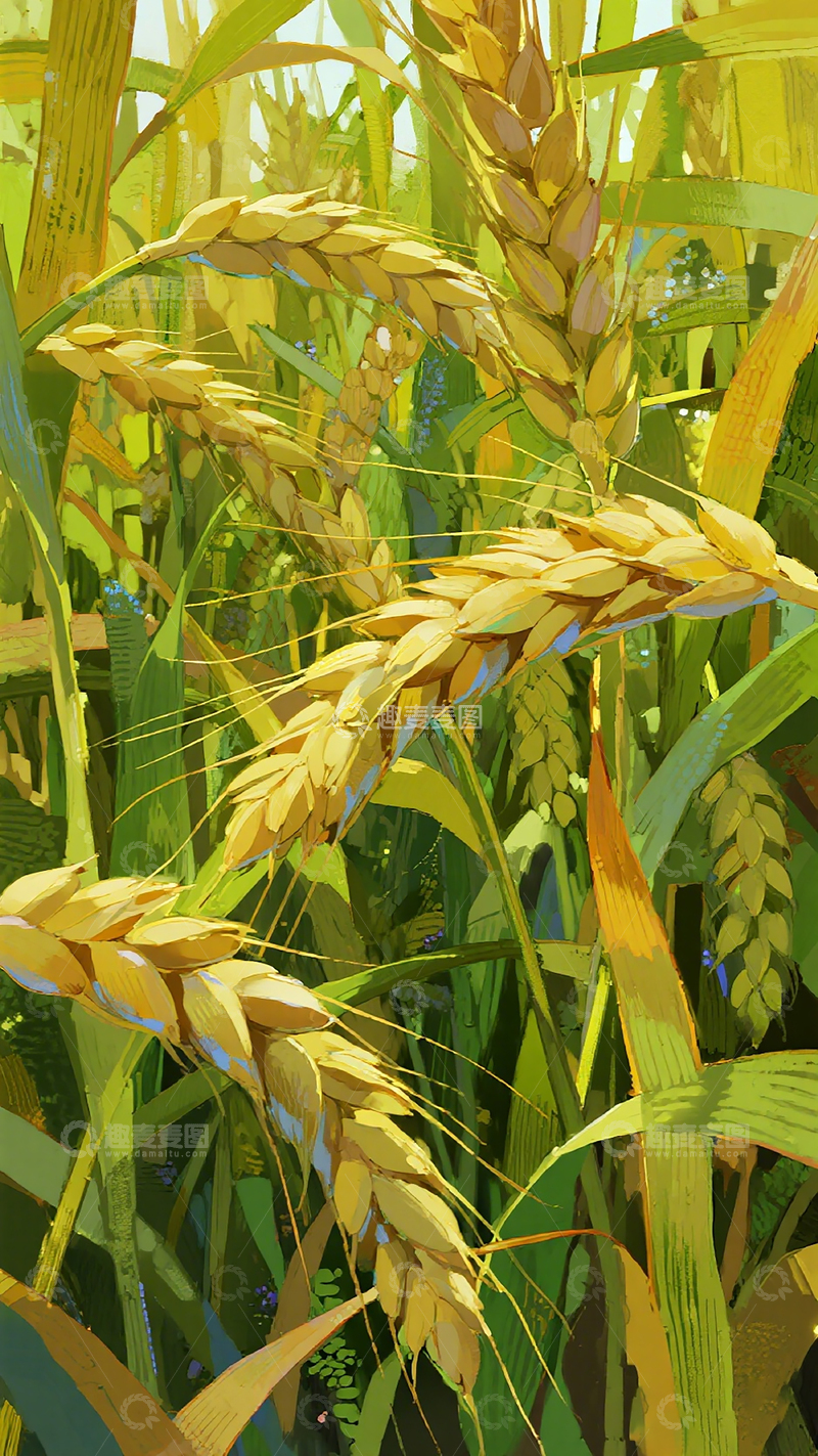 高清大图下载【趣麦麦图】麦穗金黄丰收季艺术插画