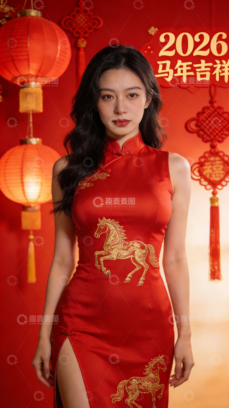 高清大图下载【趣麦麦图】红色旗袍马年吉祥喜庆写真