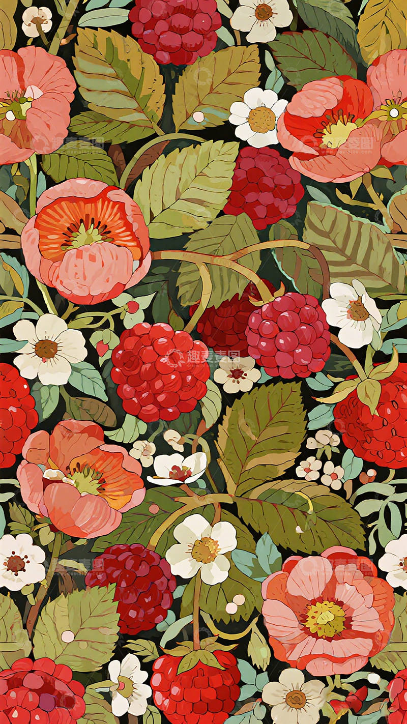 高清大图下载【趣麦麦图】复古花卉图案纸