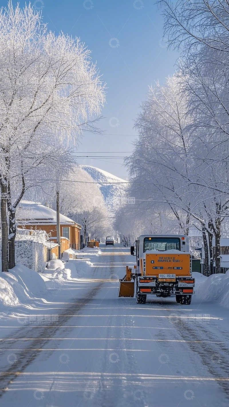 高清大图下载【趣麦麦图】冬日雪景除雪车街景