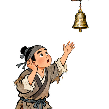 小孩伸手掩耳盗铃插画场景