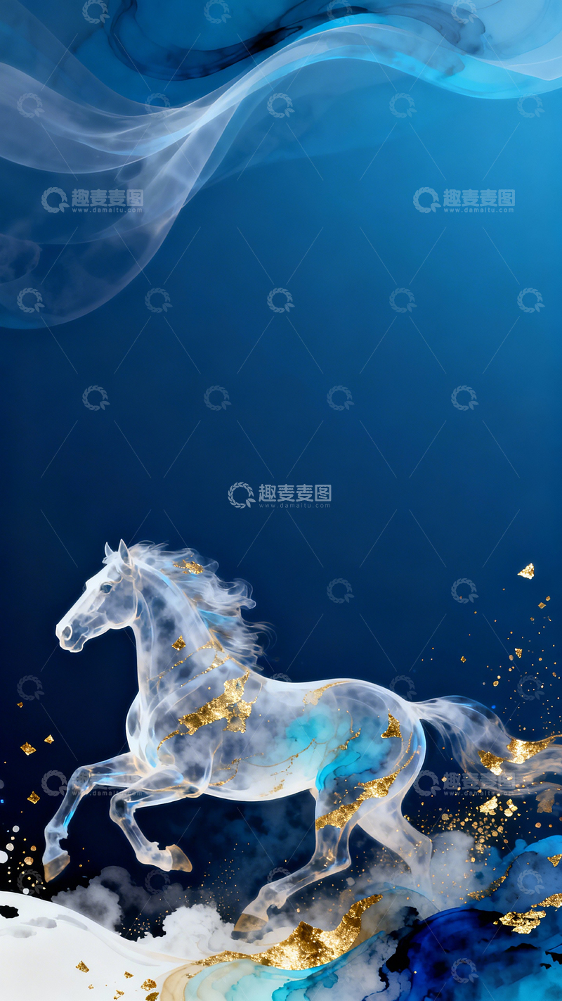 高清大图下载【趣麦麦图】梦幻骏马艺术插画