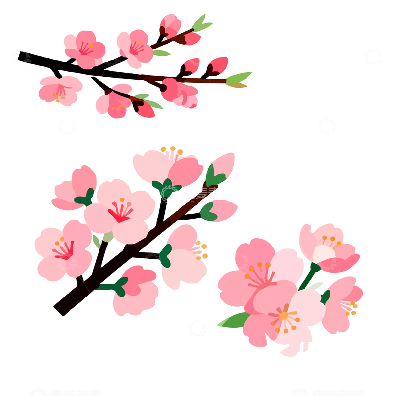 源文件下载【趣麦麦图】樱花树枝卡通插画设计素材