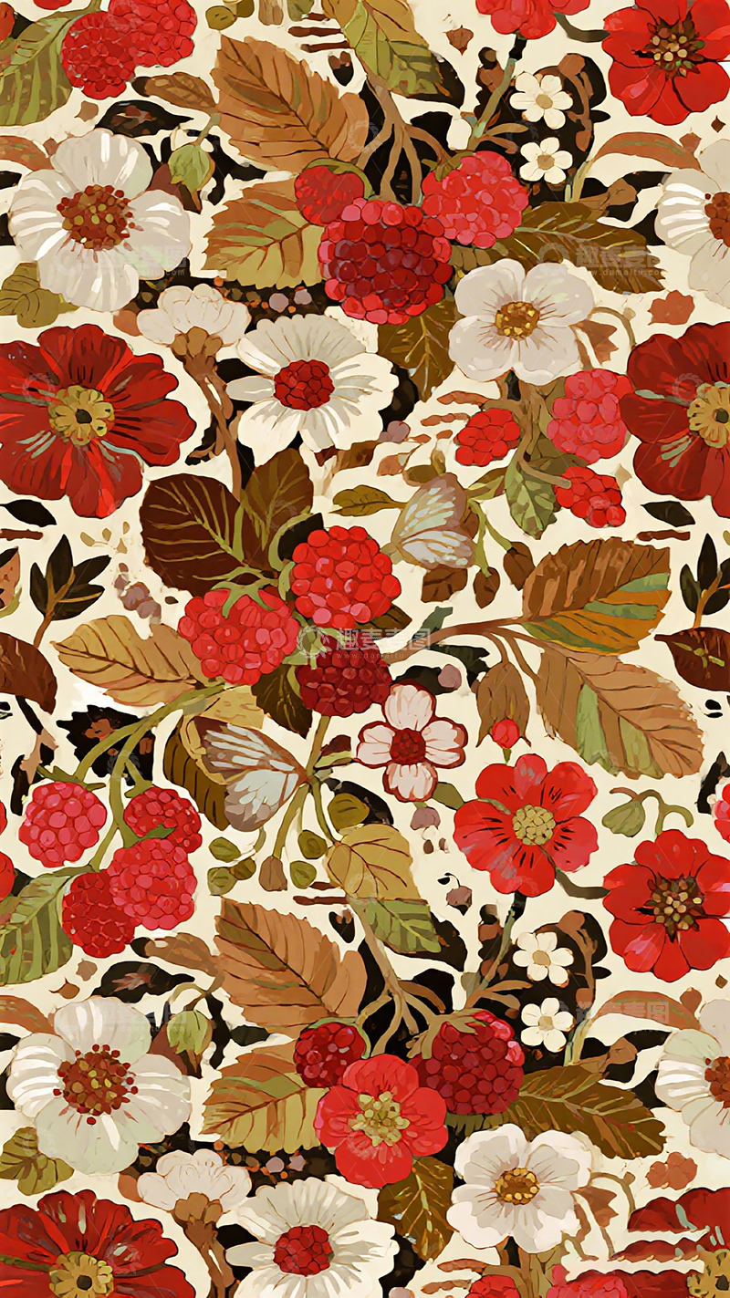 高清大图下载【趣麦麦图】复古花卉图案壁纸设计