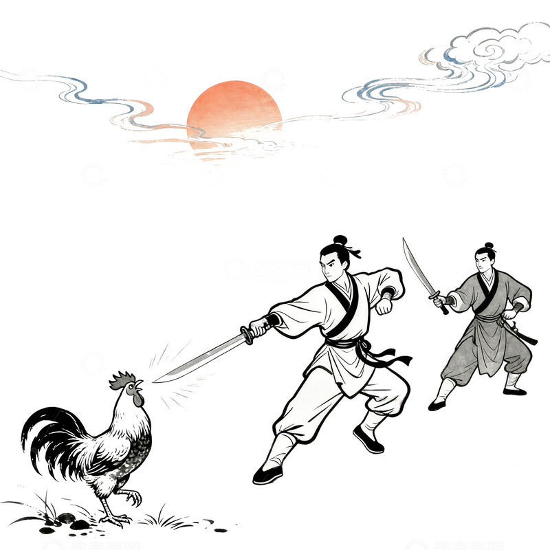 高清大图下载【趣麦麦图】早起练武趣味对决闻鸡起舞成语插图