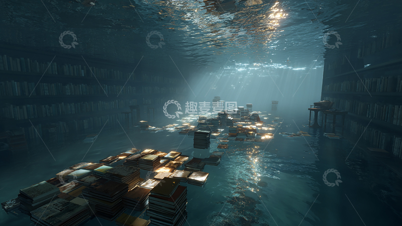 高清大图下载【趣麦麦图】水下书海的神秘奇境