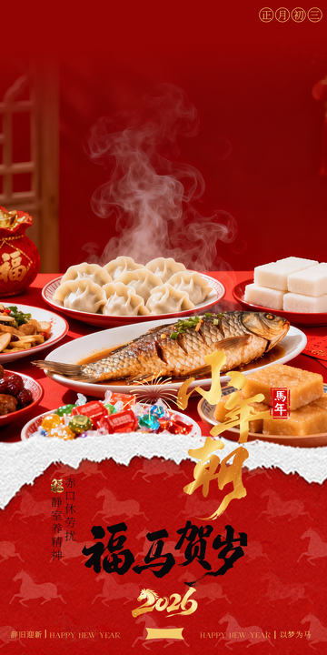 春节初三年俗喜庆海报设计素材