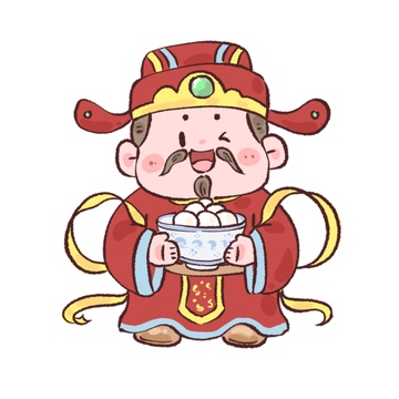 卡通灶神爷汤圆插画