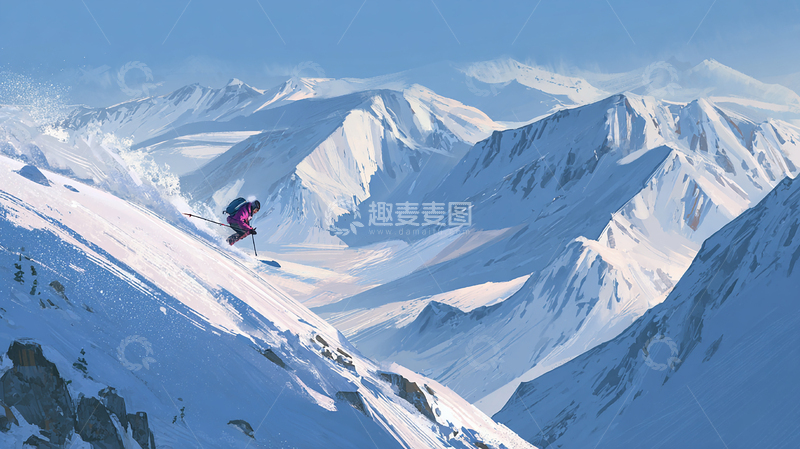 高清大图下载【趣麦麦图】雪山滑雪探险奇观