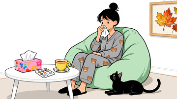 卡通风居家感冒护理插画