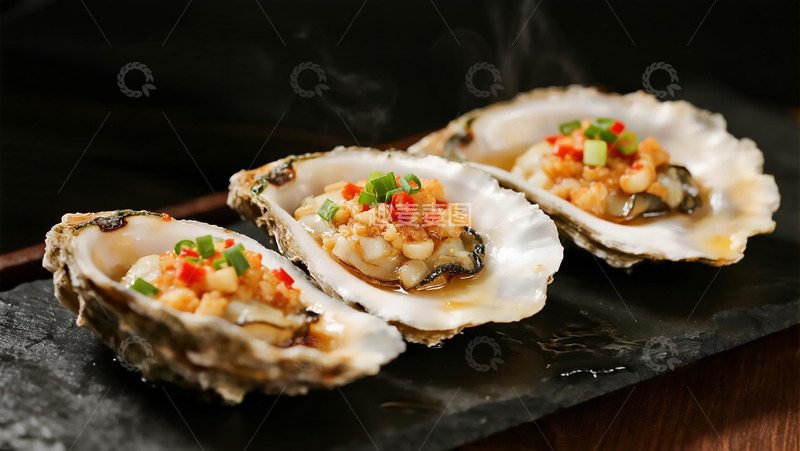 高清大图下载【趣麦麦图】烤制完成的熟生蚝展示