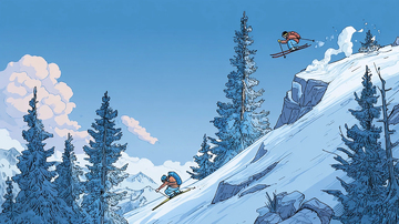 雪山滑雪趣味瞬间