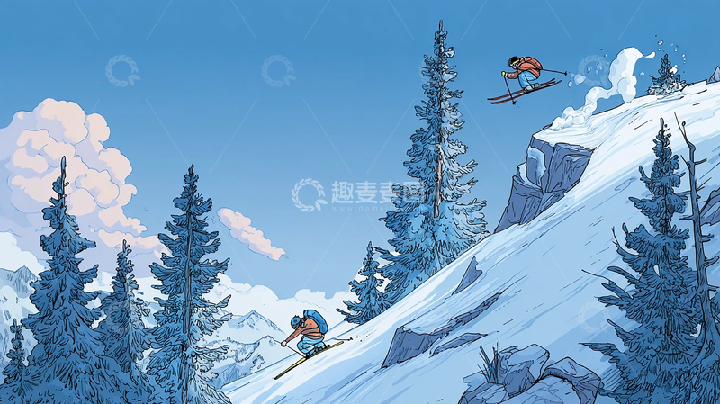 高清大图下载【趣麦麦图】雪山滑雪趣味瞬间