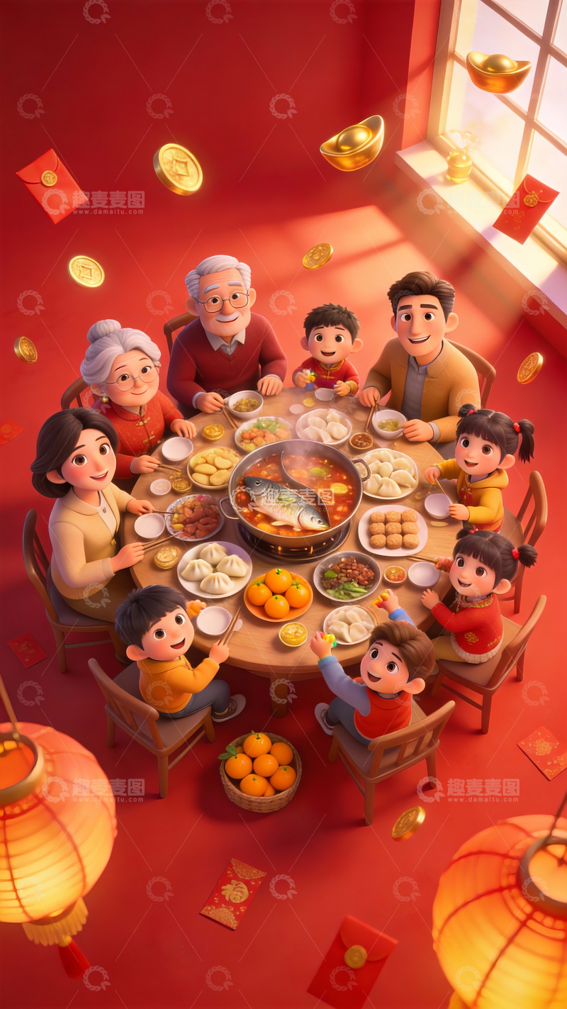 源文件下载【趣麦麦图】大透视构图家庭团圆饭场景4