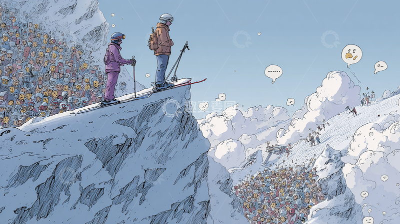 高清大图下载【趣麦麦图】雪山探险者的惊险瞬间