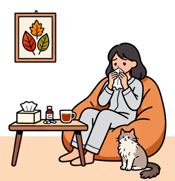 室内感冒护理卡通插画