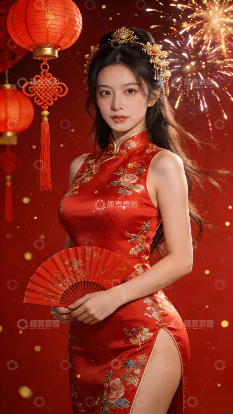 高清大图下载【趣麦麦图】喜庆春节旗袍美女写真