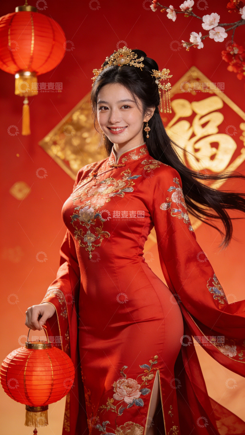高清大图下载【趣麦麦图】新春喜庆旗袍美人摄影