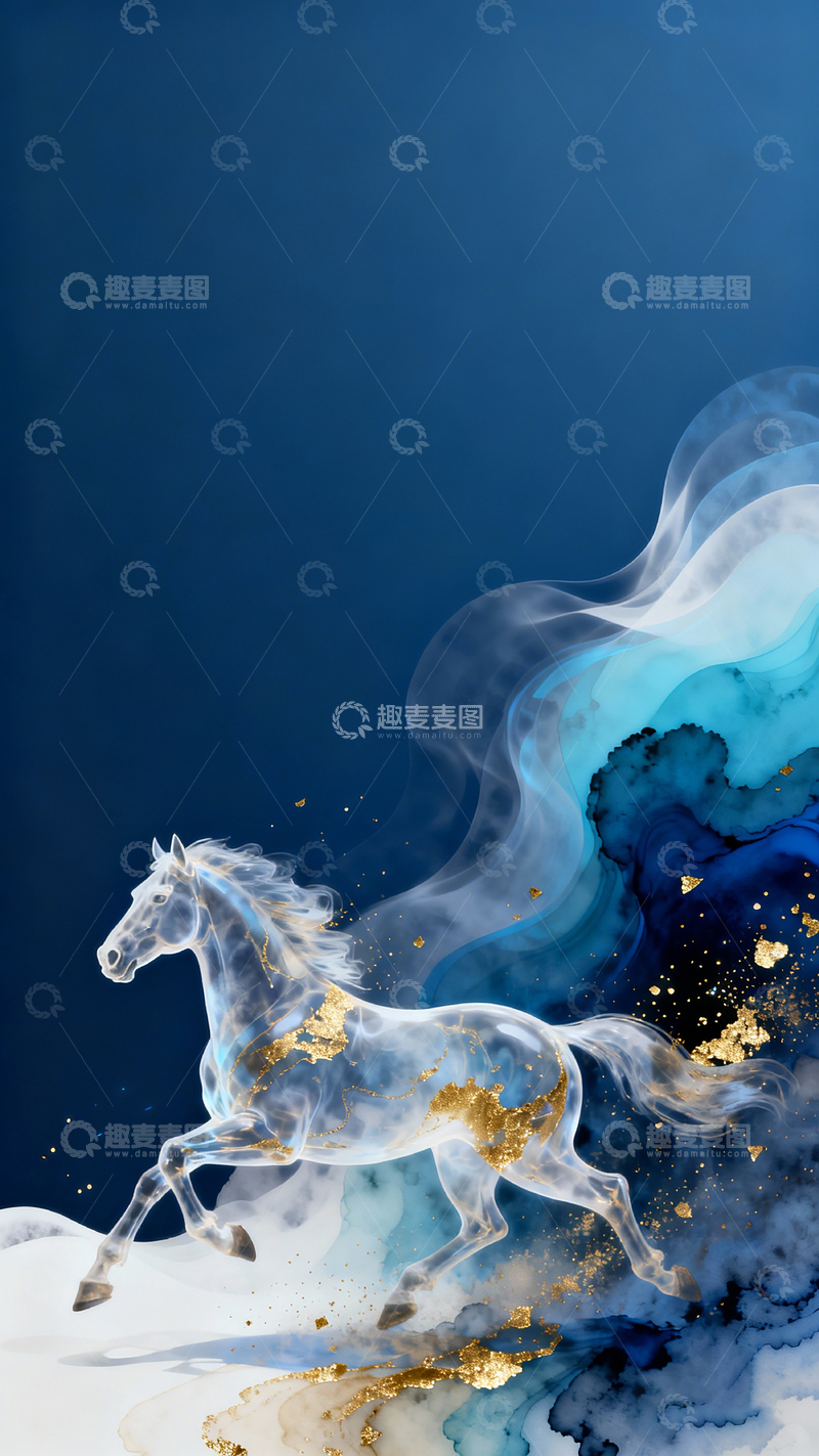 高清大图下载【趣麦麦图】梦幻骏马艺术插画