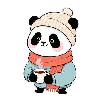 卡通熊猫冬季饮品插画