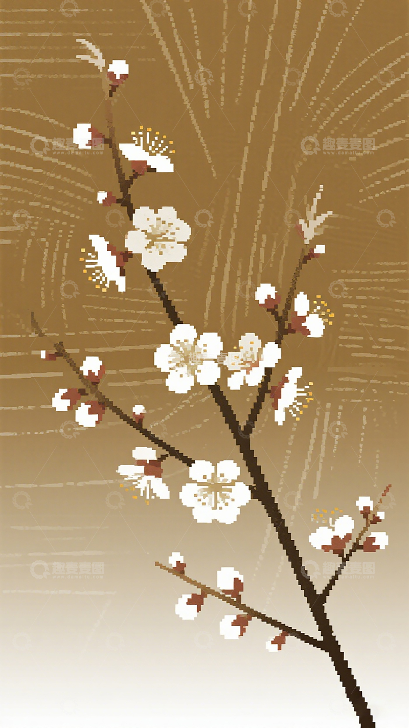 高清大图下载【趣麦麦图】像素风梅花装饰画