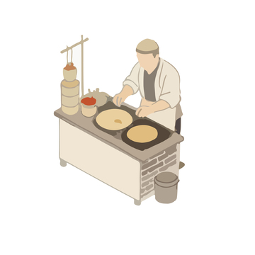 卡通煎饼摊位插画
