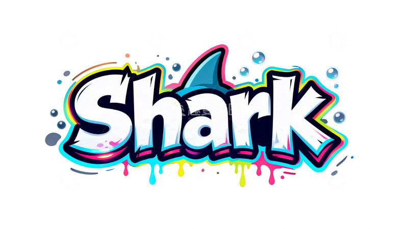 高清大图下载【趣麦麦图】鲨鱼主题多彩涂鸦风艺术字1