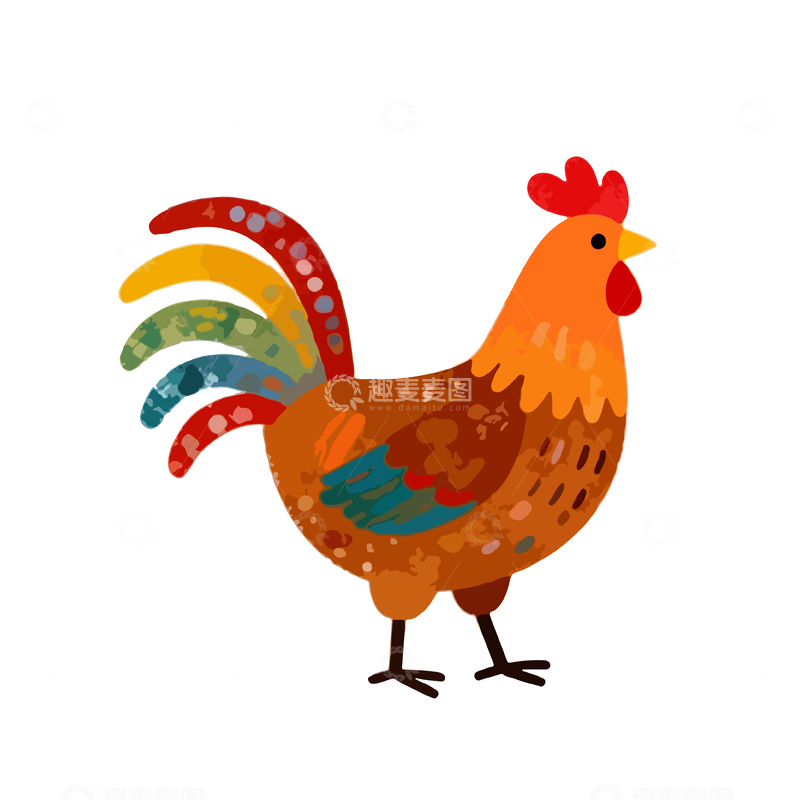源文件下载【趣麦麦图】彩色卡通公鸡插画