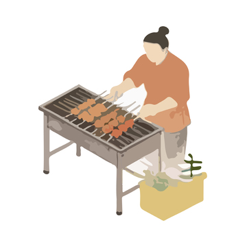 烧烤女性插画矢量图素材