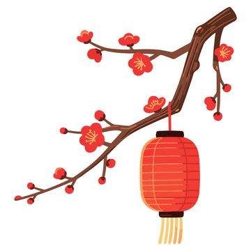 插画风梅花灯笼图案设计素材