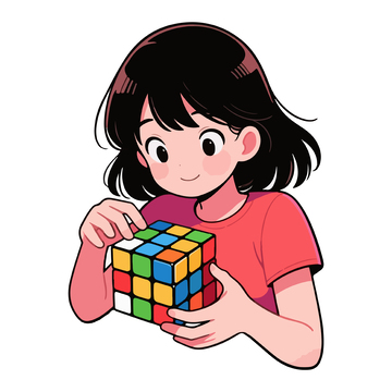 卡通少女玩魔方插画