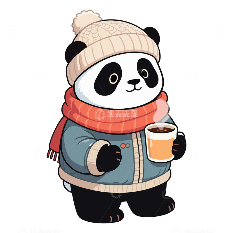 源文件下载【趣麦麦图】熊猫卡通形象冬季饮品
