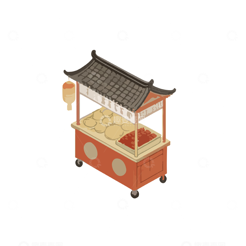 源文件下载【趣麦麦图】亚洲风格小吃摊插画