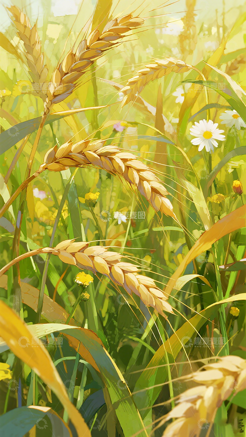 高清大图下载【趣麦麦图】阳光麦田插画自然风光