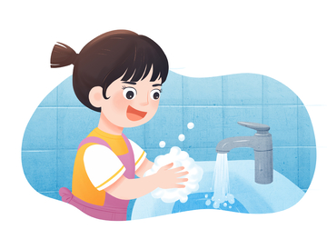 小女孩洗手可爱插画