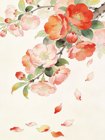 水彩海棠花枝
