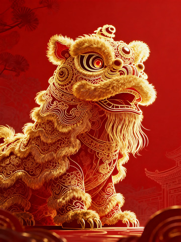 中国红金狮节庆装饰艺术
