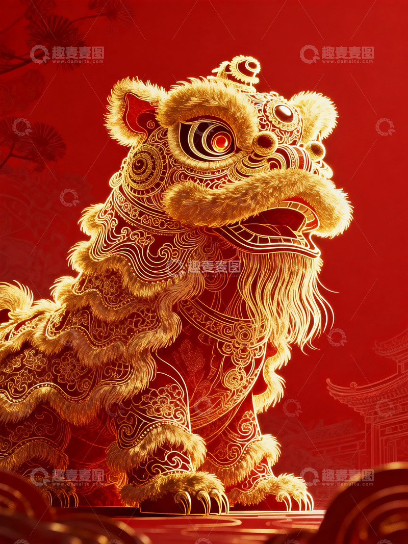 高清大图下载【趣麦麦图】中国红金狮节庆装饰艺术