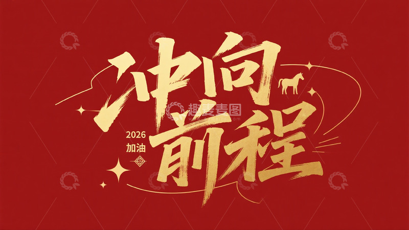 高清大图下载【趣麦麦图】2026马年前程主题金色艺术字4