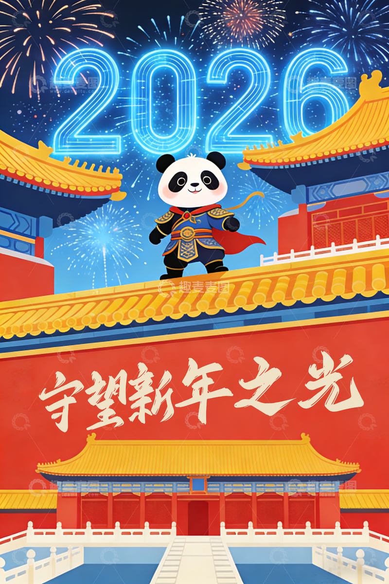 源文件下载【趣麦麦图】国潮风新年庆祝熊猫插画