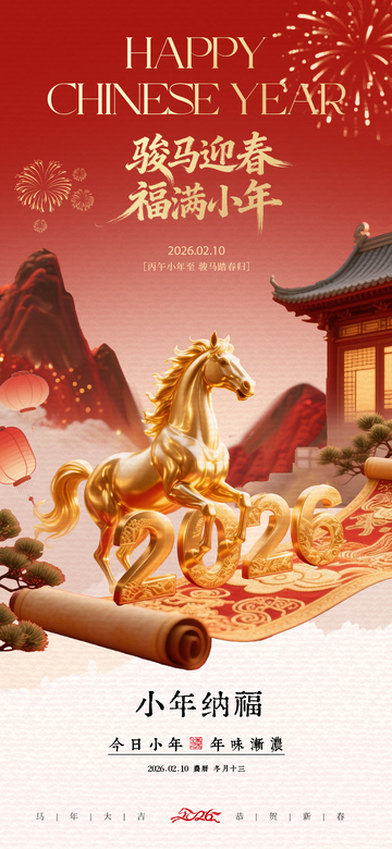 骏马迎春福满小年海报设计
