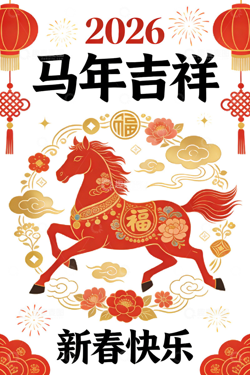 高清大图下载【趣麦麦图】马年春节年画
