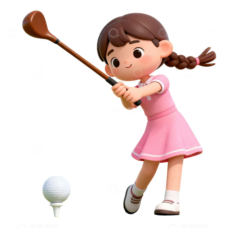 高清大图下载【趣麦麦图】卡通女孩高尔夫球设计素材
