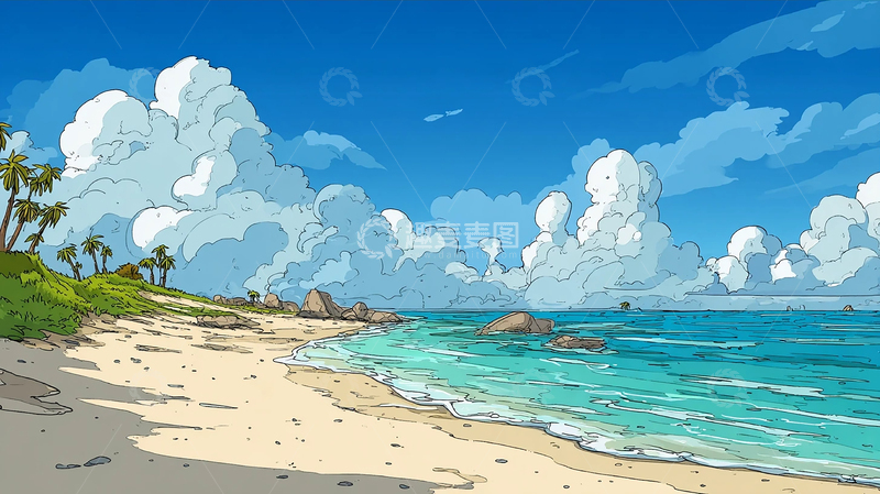 高清大图下载【趣麦麦图】海边蓝天白云风景