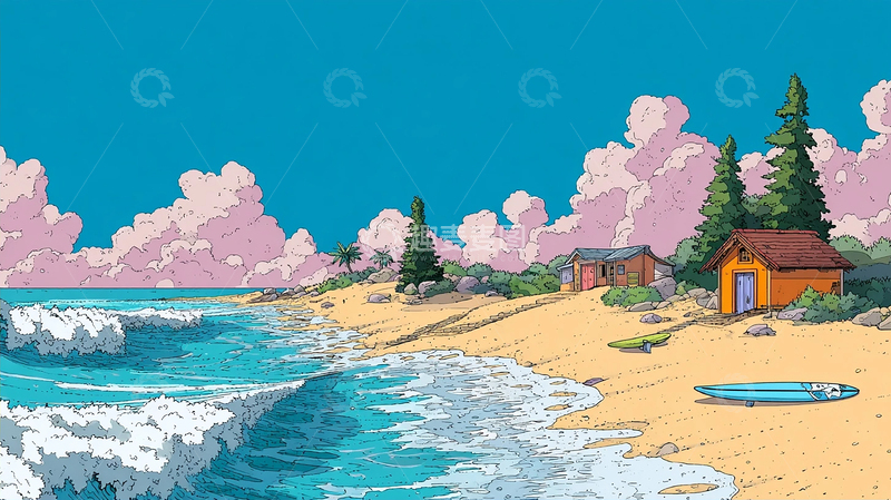 高清大图下载【趣麦麦图】海边风光绘画