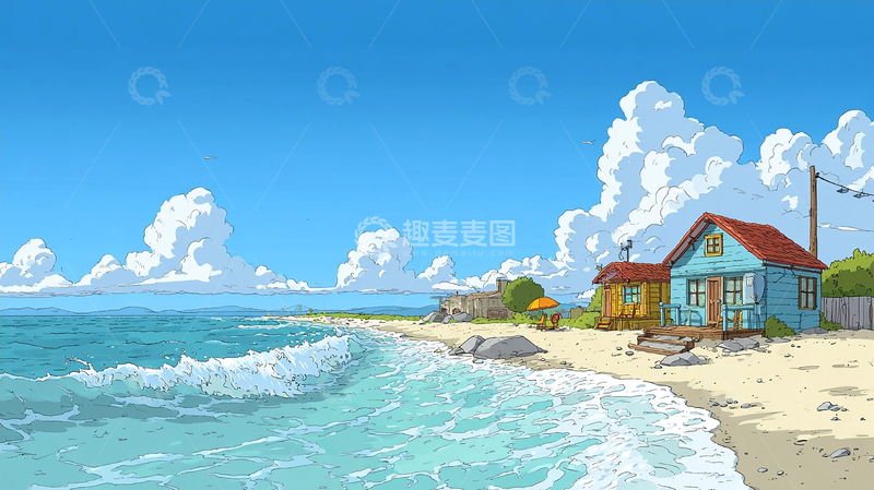 高清大图下载【趣麦麦图】海边宁静小屋